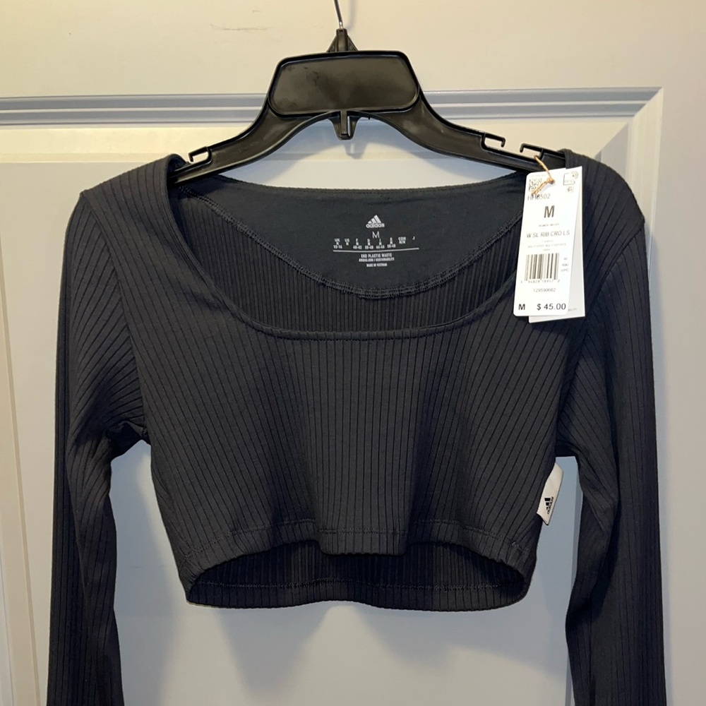 Adidas Studio Rib Long Sleeve Crop Top